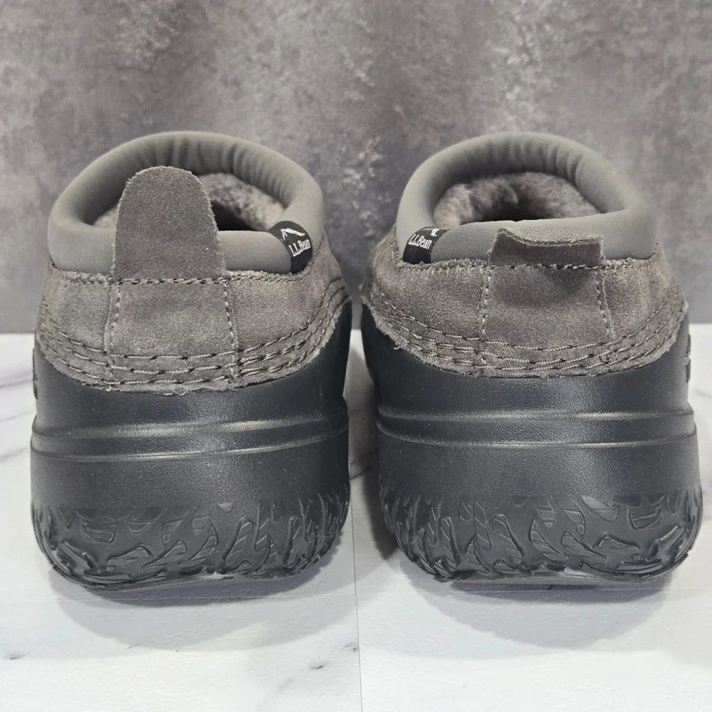 LL Bean Wicked Good Max Slippers Mens 13 Gray Suede Shearling Lined Cozy Casual